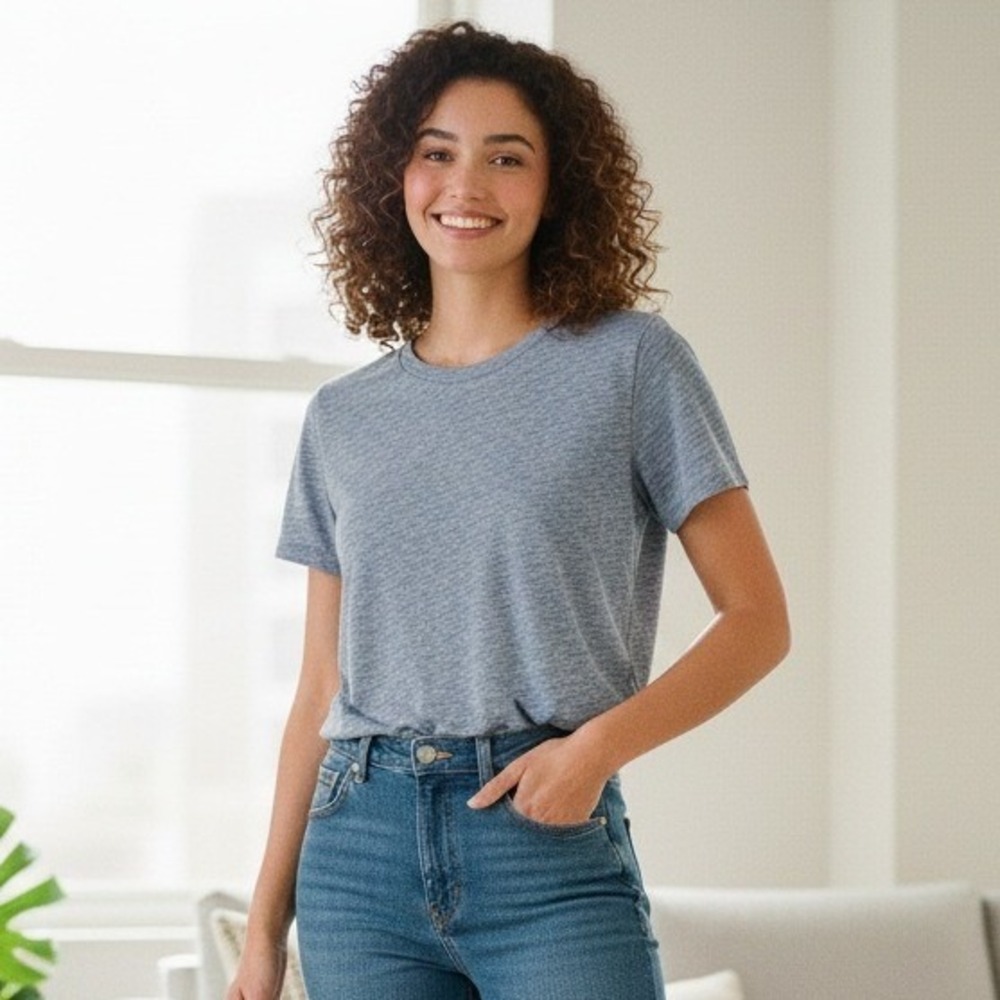 Talbots Women's Heathered Short‎ Sleeve Shirt Cotton Polyester Blend - Size L